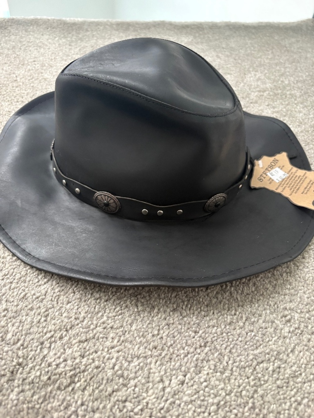 NWT Vintage Deadstock Stetson Roxbury Black Leather Cowboy Hat Medium Rodeo Dr